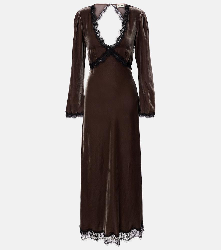 rixo alesha lace-trimmed velvet midi dress