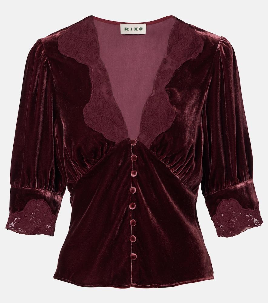 rixo amanda lace-trimmed velvet top