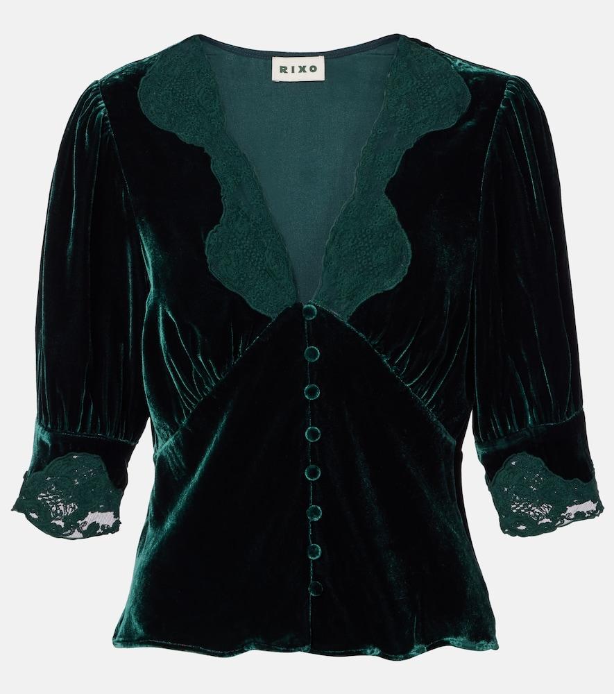 rixo amanda lace-trimmed velvet top