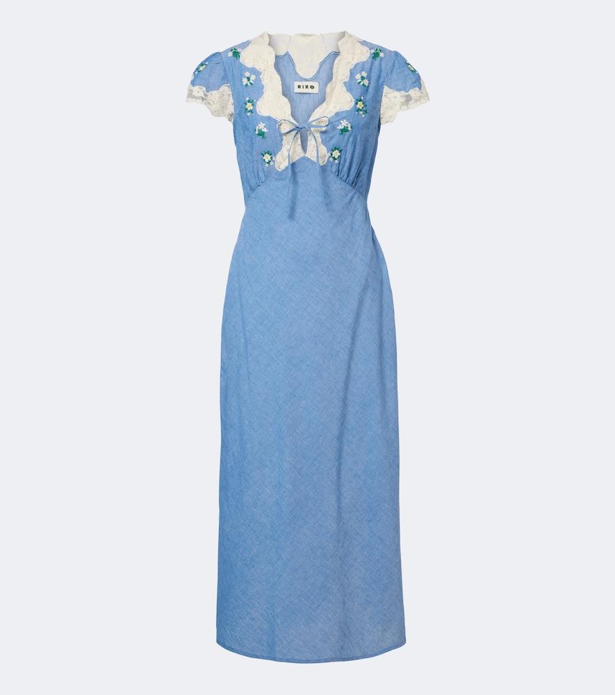 rixo amari embroidered cotton midi dress