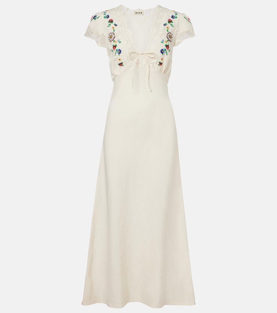 rixo amari embroidered linen-blend midi dress