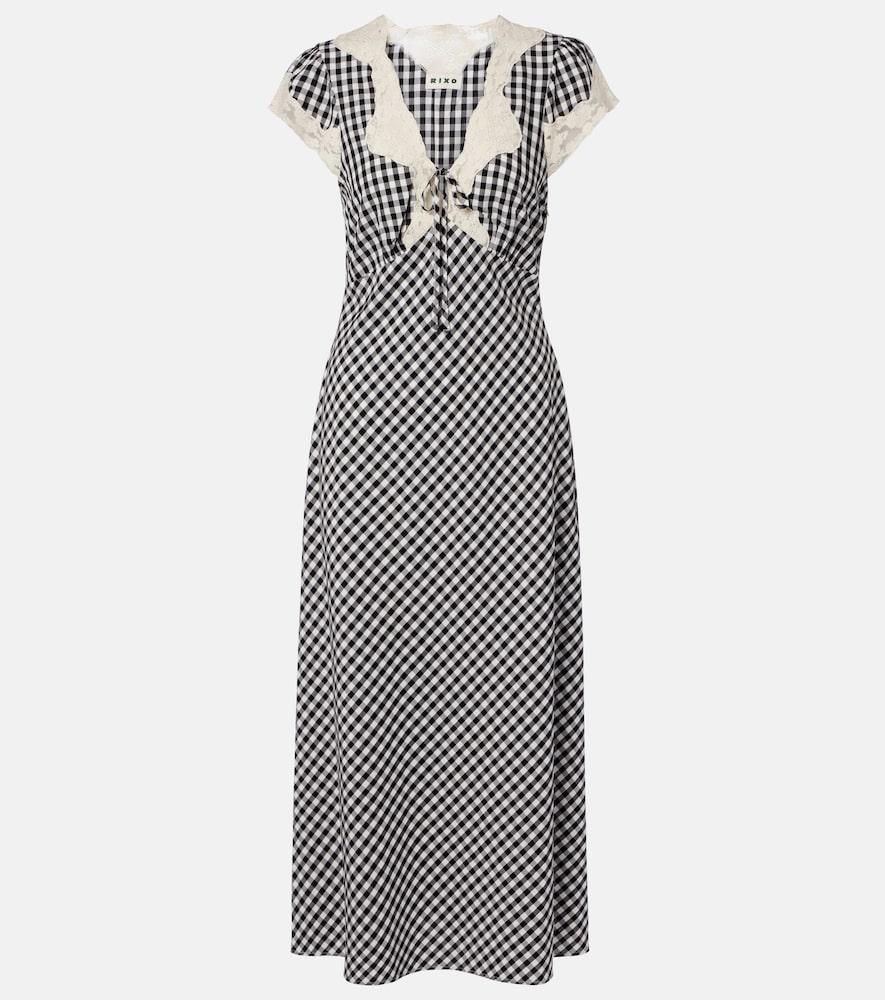 rixo amari lace-trimmed checked midi dress
