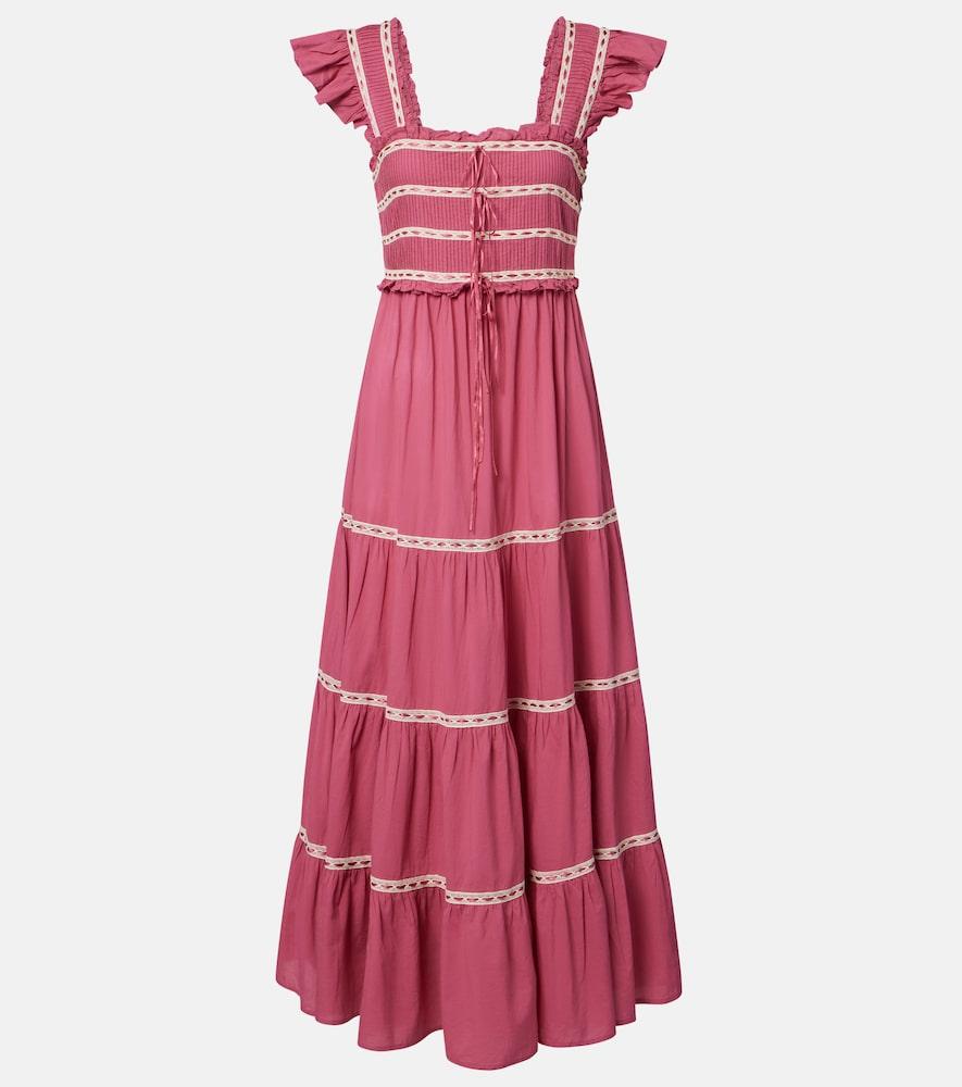 rixo chandra tiered cotton midi dress