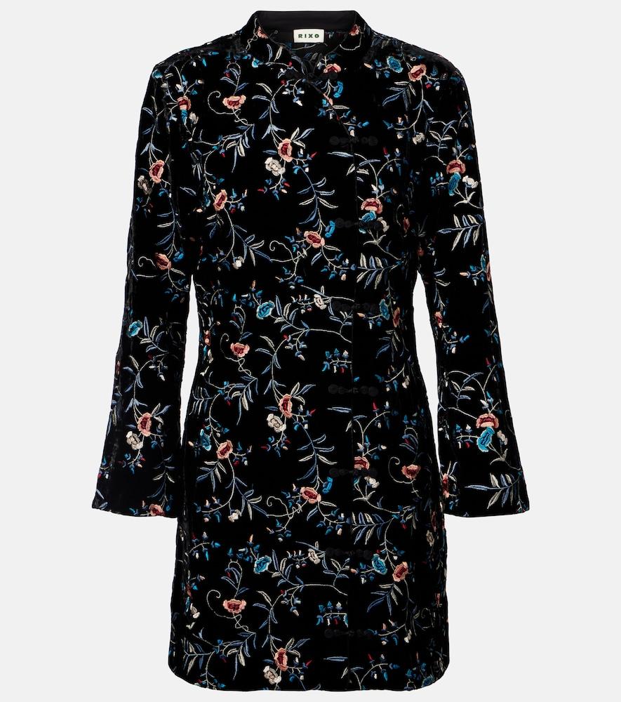 rixo delphina embroidered velvet minidress