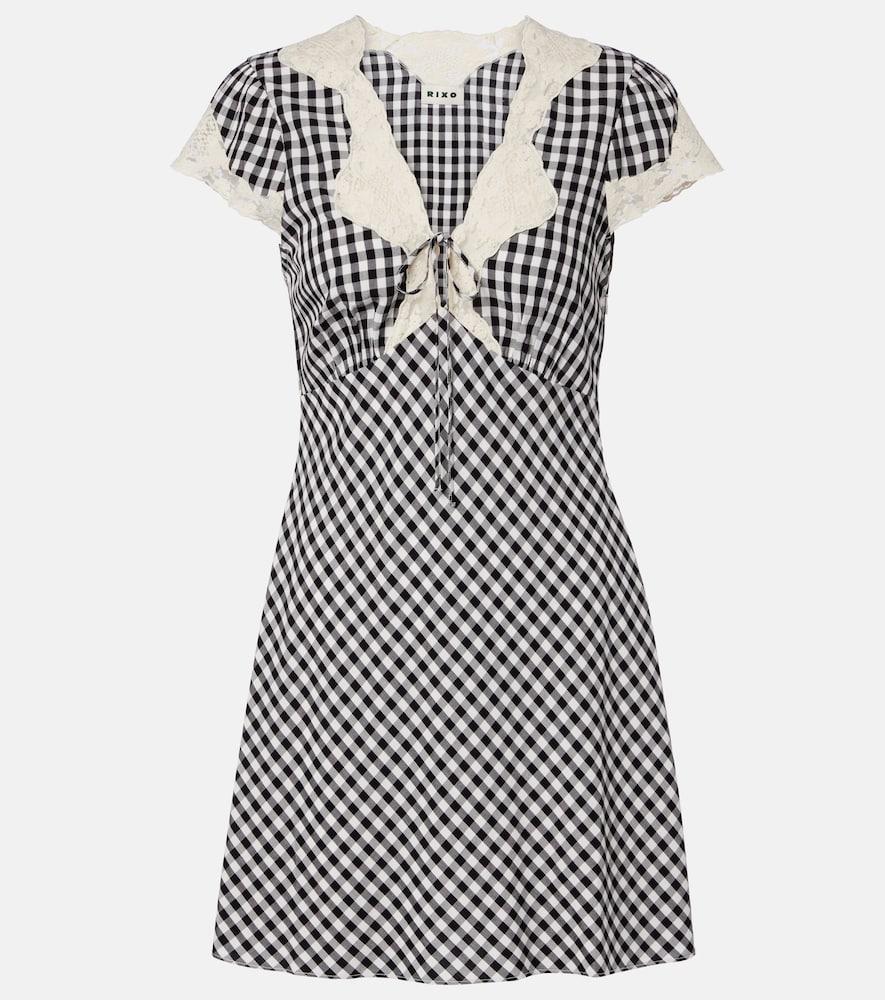 rixo lacie lace-trimmed checked crêpe minidress