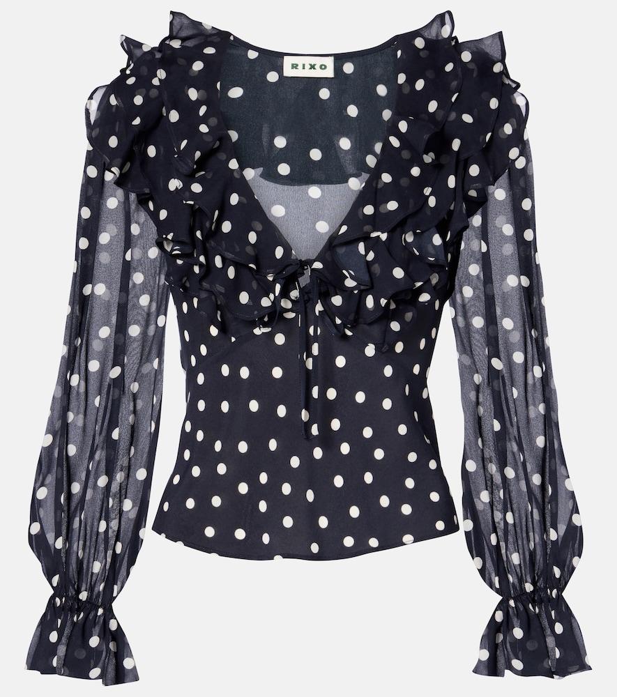 rixo lasca polka-dot silk top
