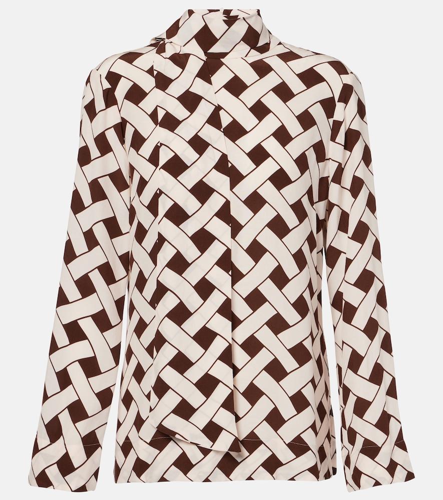 rixo libra printed tie-neck blouse