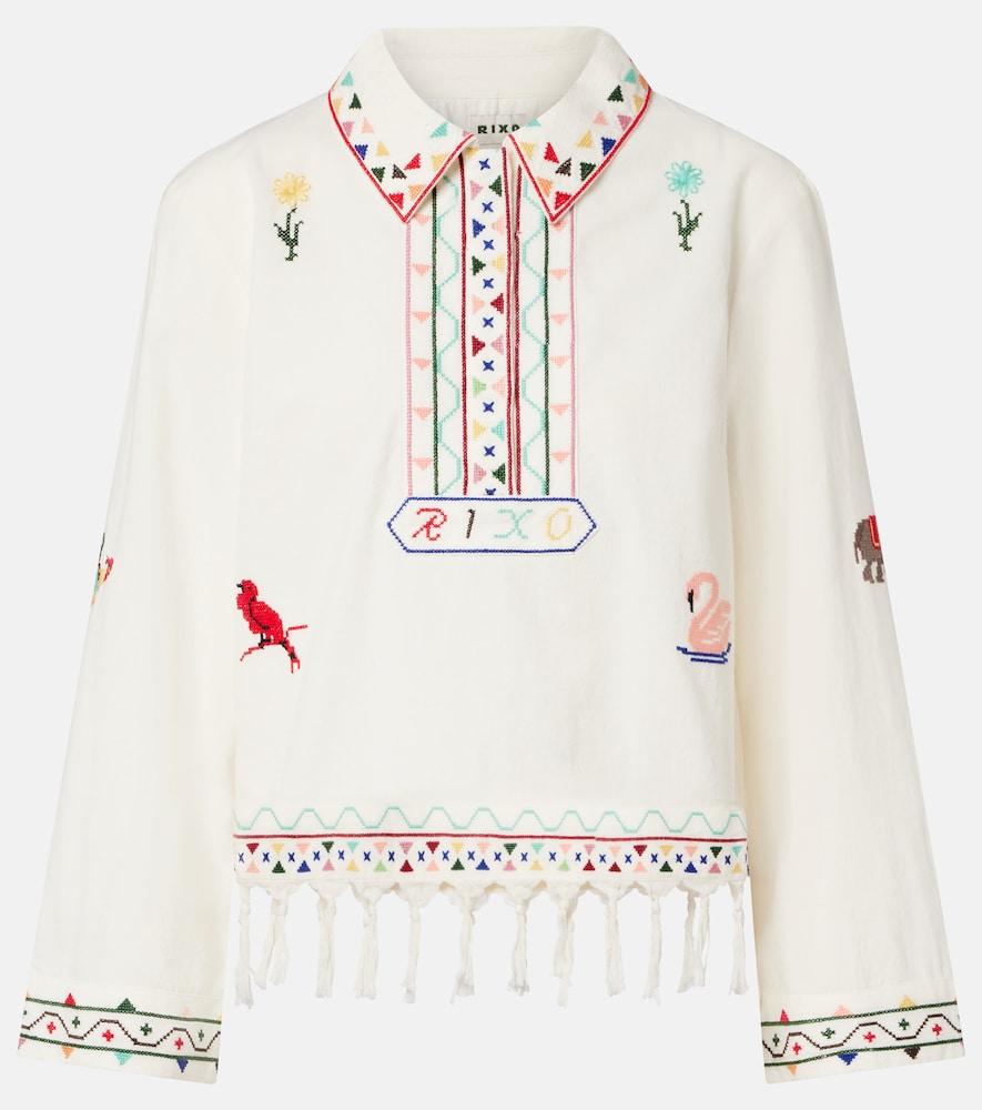 rixo ludmilla embroidered cotton polo shirt