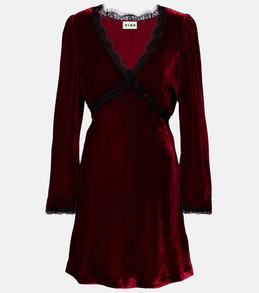 rixo macie lace-trimmed velvet minidress