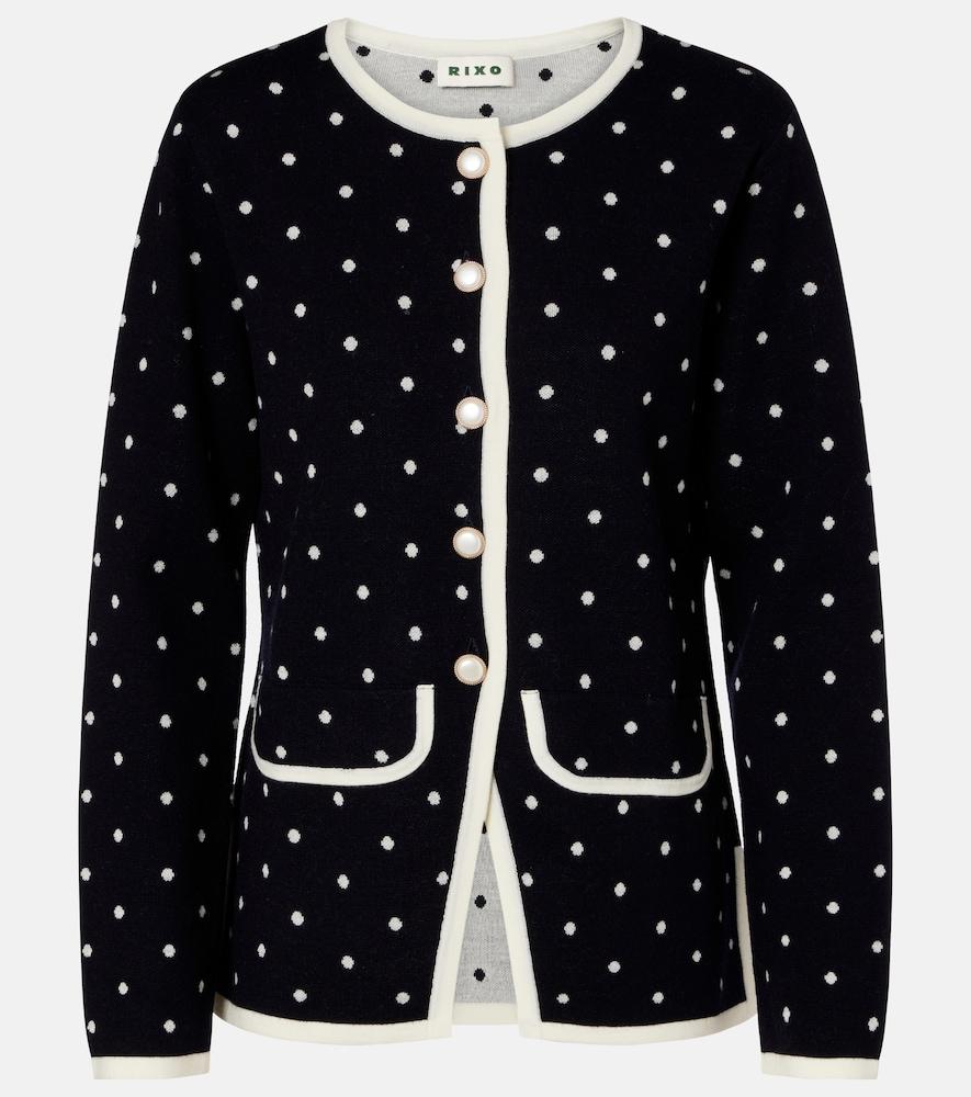 rixo mirja polka-dot wool-blend cardigan