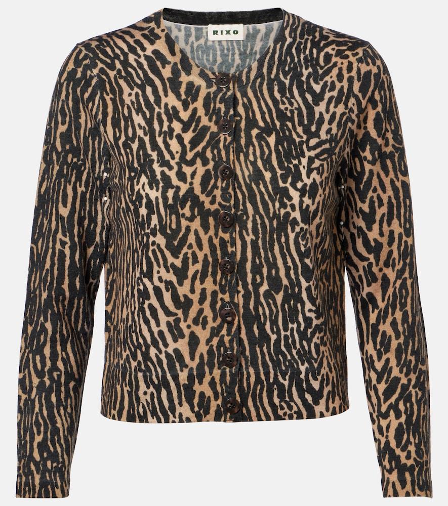 rixo peony leopard-print wool cardigan