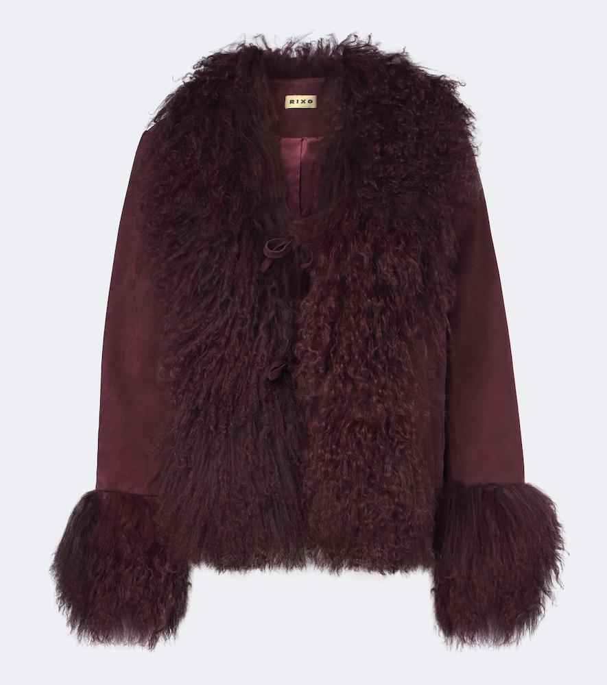 rixo sammy shearling-trimmed suede jacket