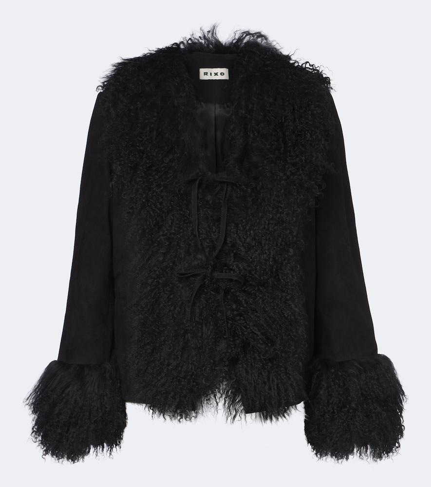 rixo sammy shearling-trimmed suede jacket