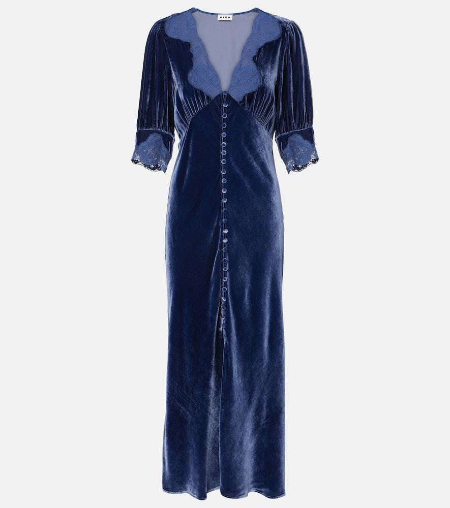 rixo simone lace-trimmed velvet maxi dress