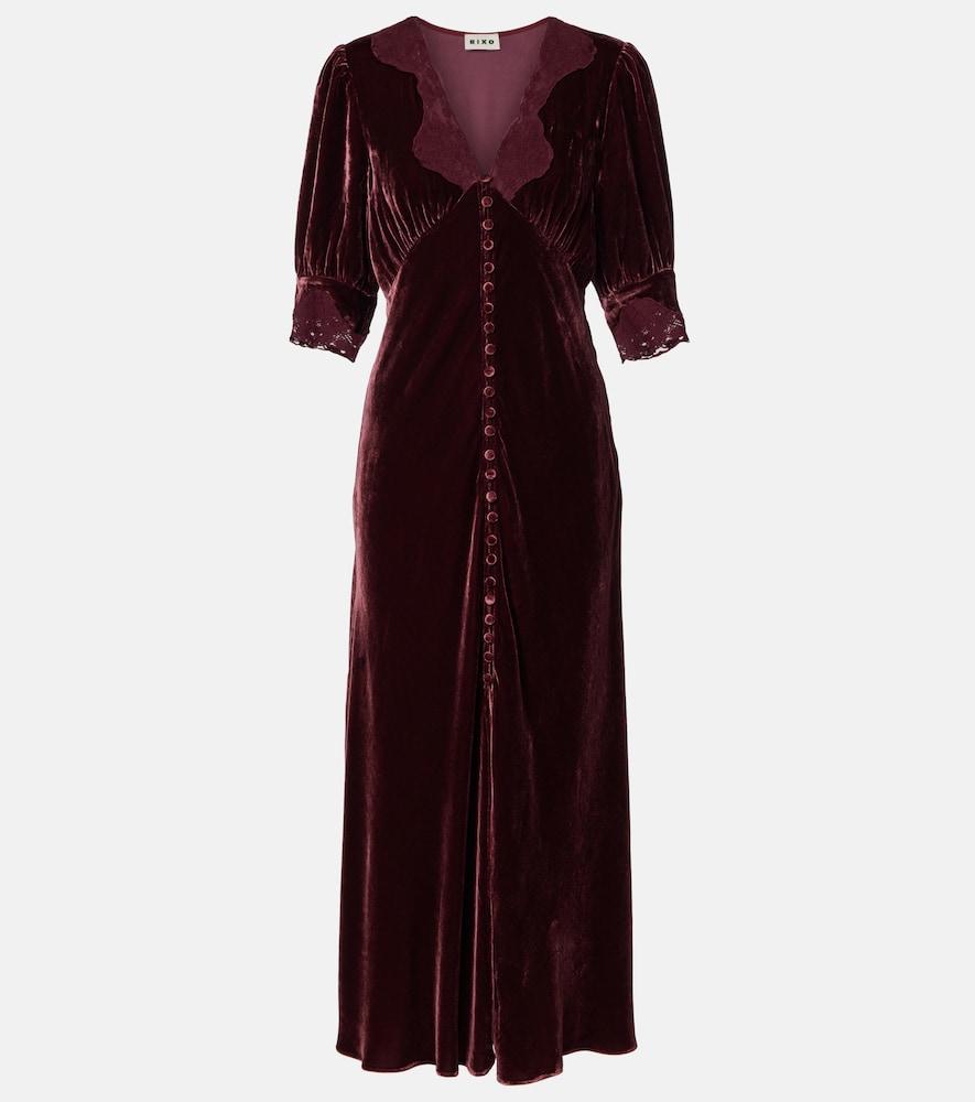 rixo simone lace-trimmed velvet midi dress