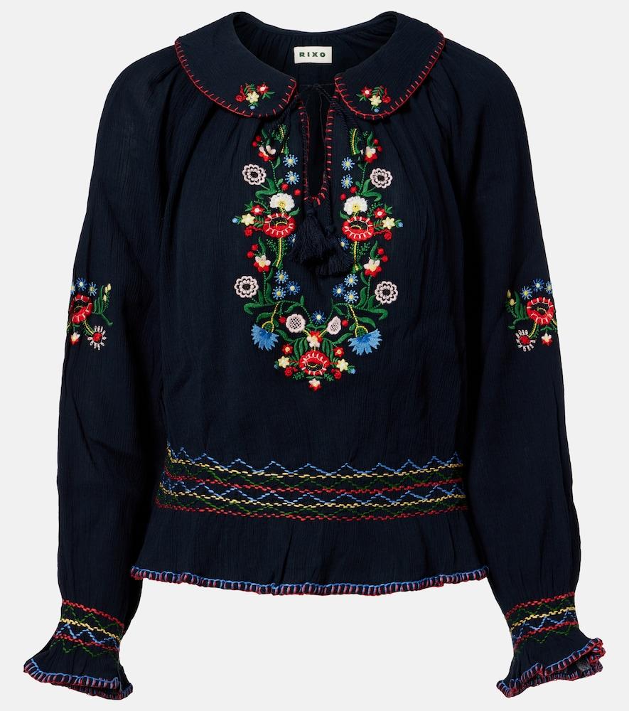 rixo sofira embroidered cotton top