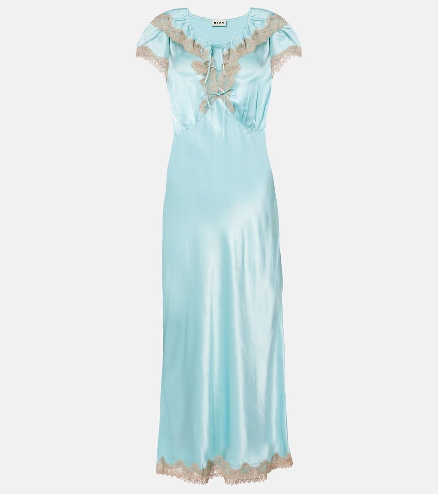 rixo viviene lace-trimmed satin midi dress