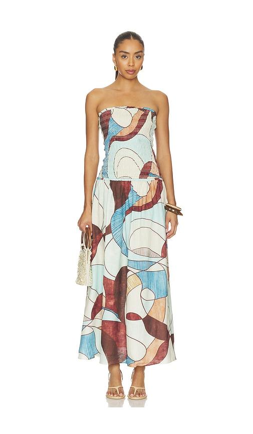 roame. millie maxi dress in baby blue,brown. - size l (also in xl)