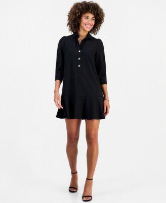 robbie bee womens collared 3 4 sleeve flared hem dress