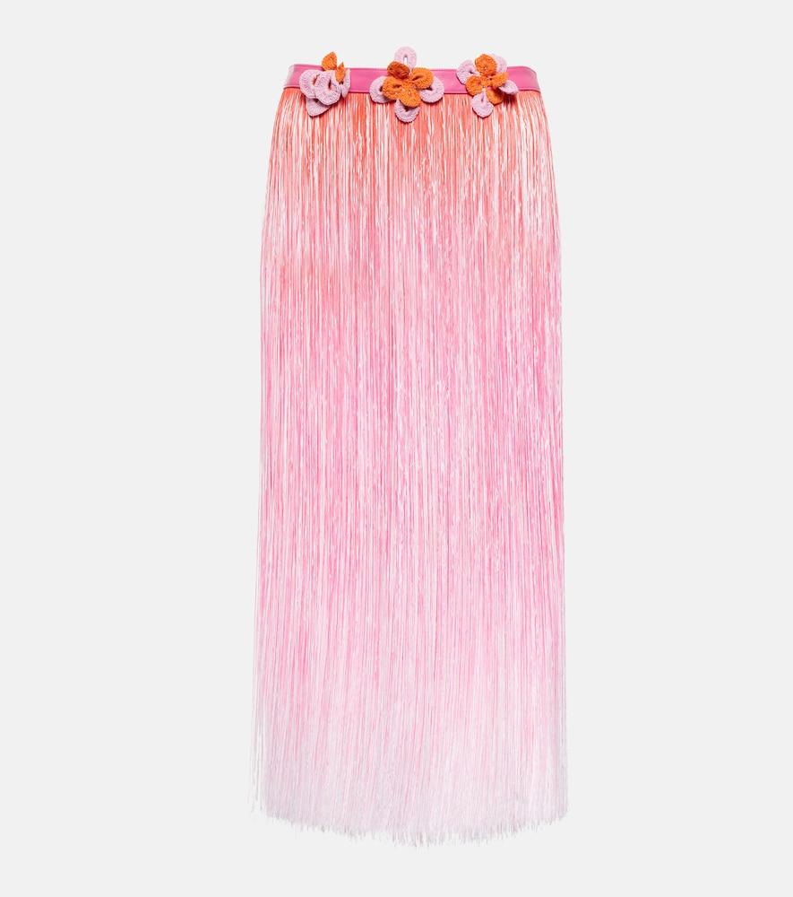 roberta einer ombré leather-trimmed tassel midi skirt