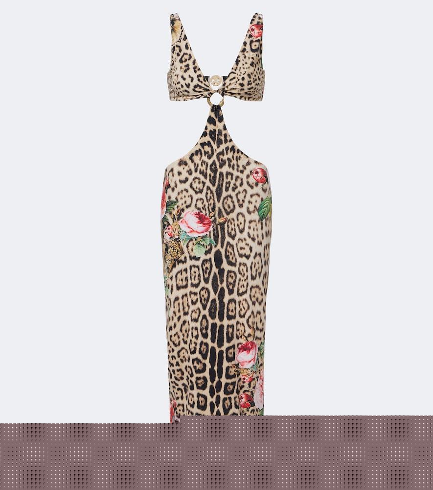 roberto cavalli cutout leopard-print midi dress