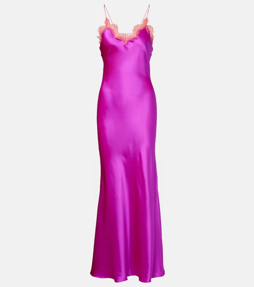 roberto cavalli lace-trimmed silk slip dress