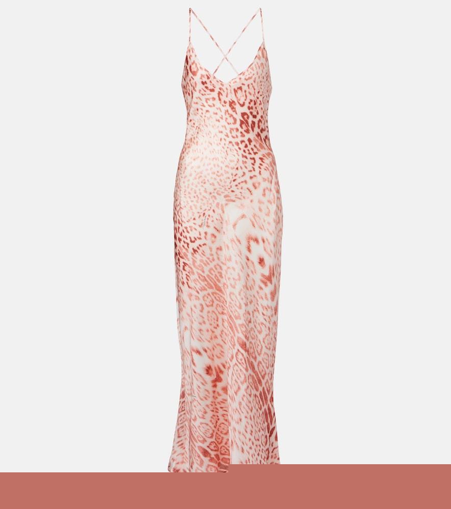 roberto cavalli leopard-print silk satin dress