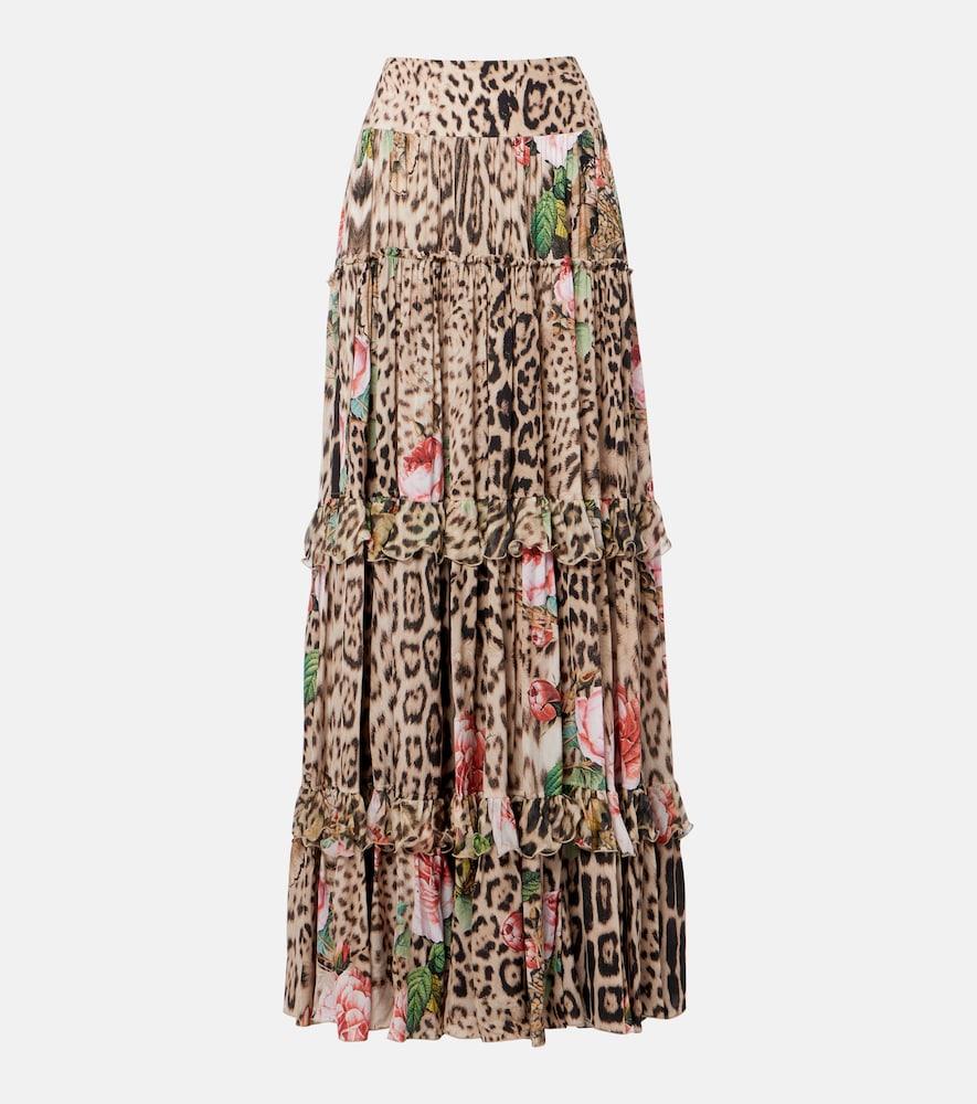 roberto cavalli printed ruffled maxi skirt