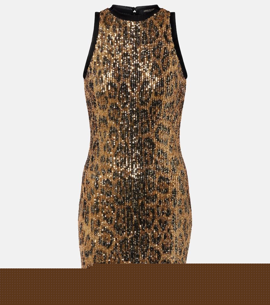 roberto cavalli sequined leopard-print minidress