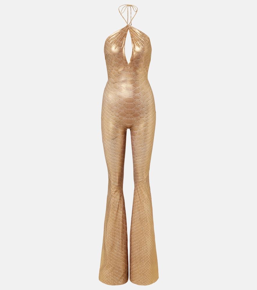 roberto cavalli snake-print halterneck jumpsuit