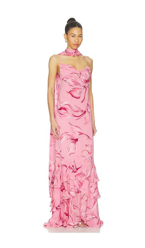 rococo sand cowl maxi dress with sash in blush. - size l (also in s, xs, m)