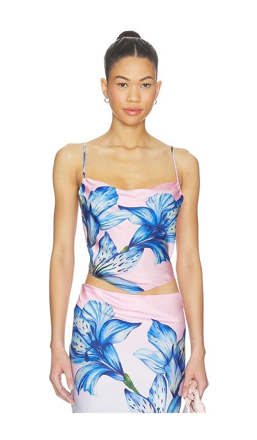 rococo sand cowl neck top in blue,pink. - size l (also in m, s, xs, xxl)