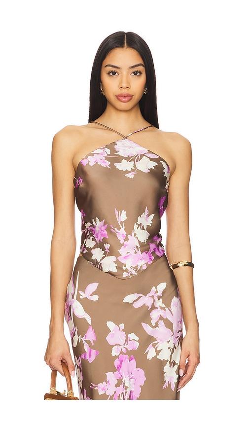 rococo sand halter neck top in brown,lavender. - size l (also in s, xxs, m, xl)