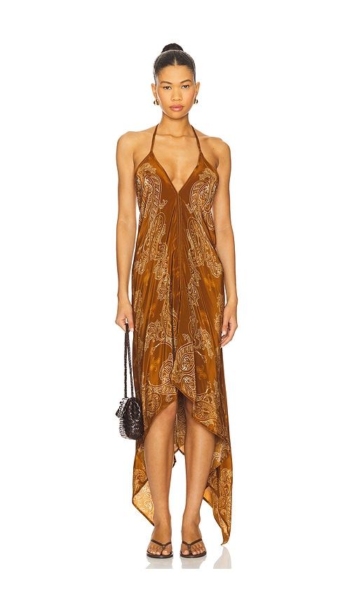 rococo sand high low handkerchief dress in brown. - size l (also in m, s, xl, xs)
