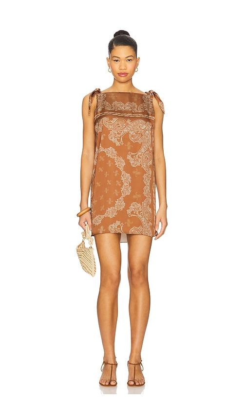 rococo sand knotted shoulder detail mini dress in brown. - size xxs (also in xs)