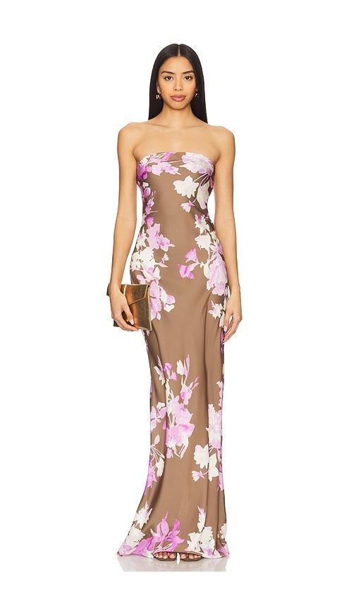 rococo sand maxi strapless dress in brown,lavender. - size l (also in m)