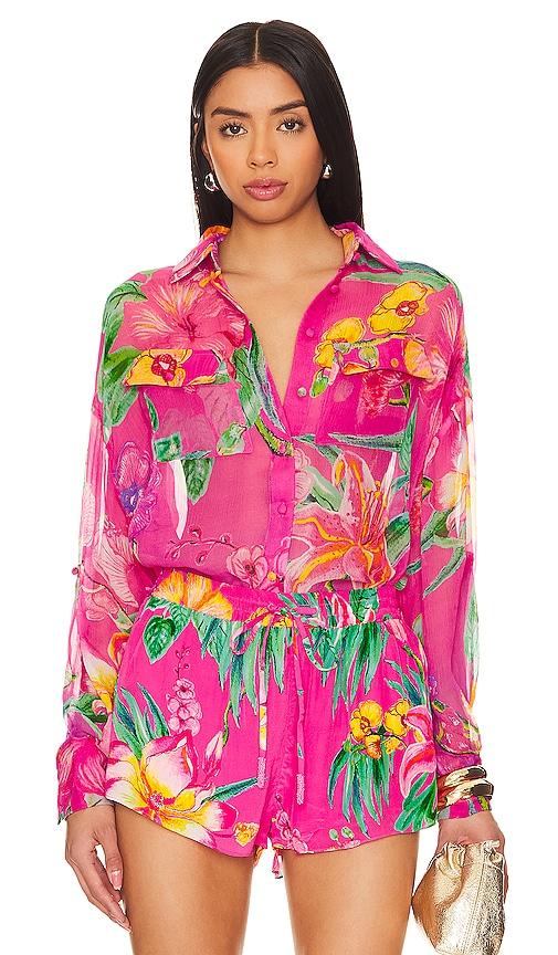 rococo sand megan button up shirt in pink. - size m (also in xxs, xs, s)