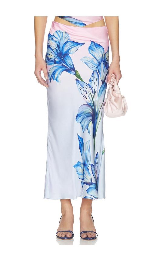 rococo sand midi skirt in blue,pink. - size l (also in s, xs, m)