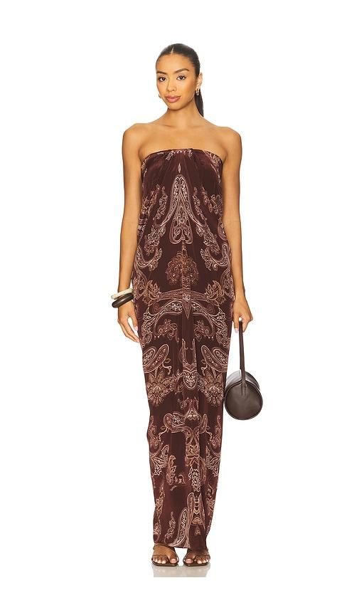 rococo sand off shoulder maxi dress in brown. - size s (also in xxs)