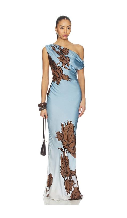 rococo sand one shoulder maxi dress in blue. - size l (also in xxs, xs, s, xl)