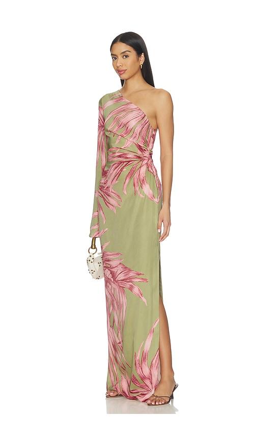 rococo sand one shoulder maxi dress in sage,pink. - size l (also in s, xxs, xs, m, xl)