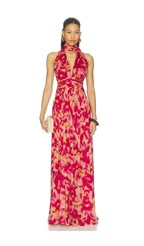 rococo sand ruched sash maxi dress in red. - size l (also in m, s, xl)