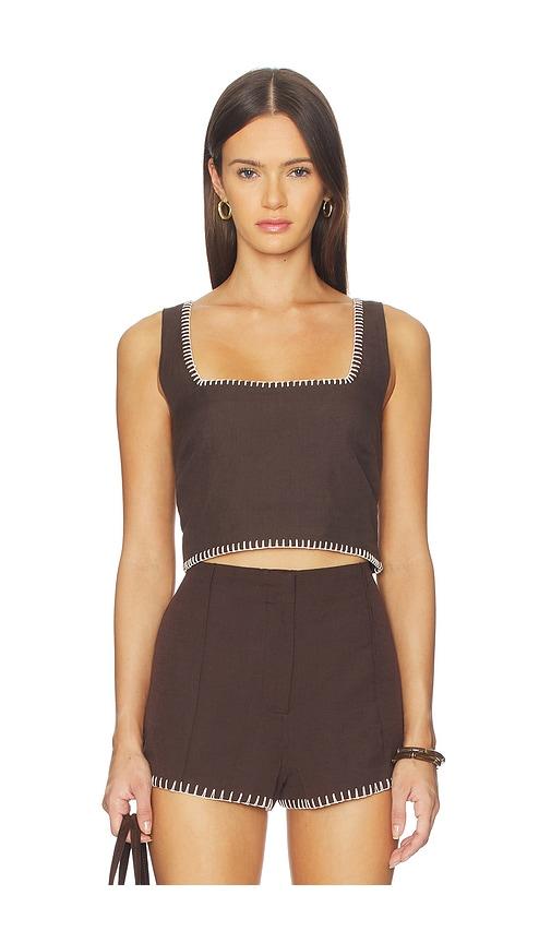 rococo sand square neck boxy top in brown. - size l (also in s, xl, xs, xxs)