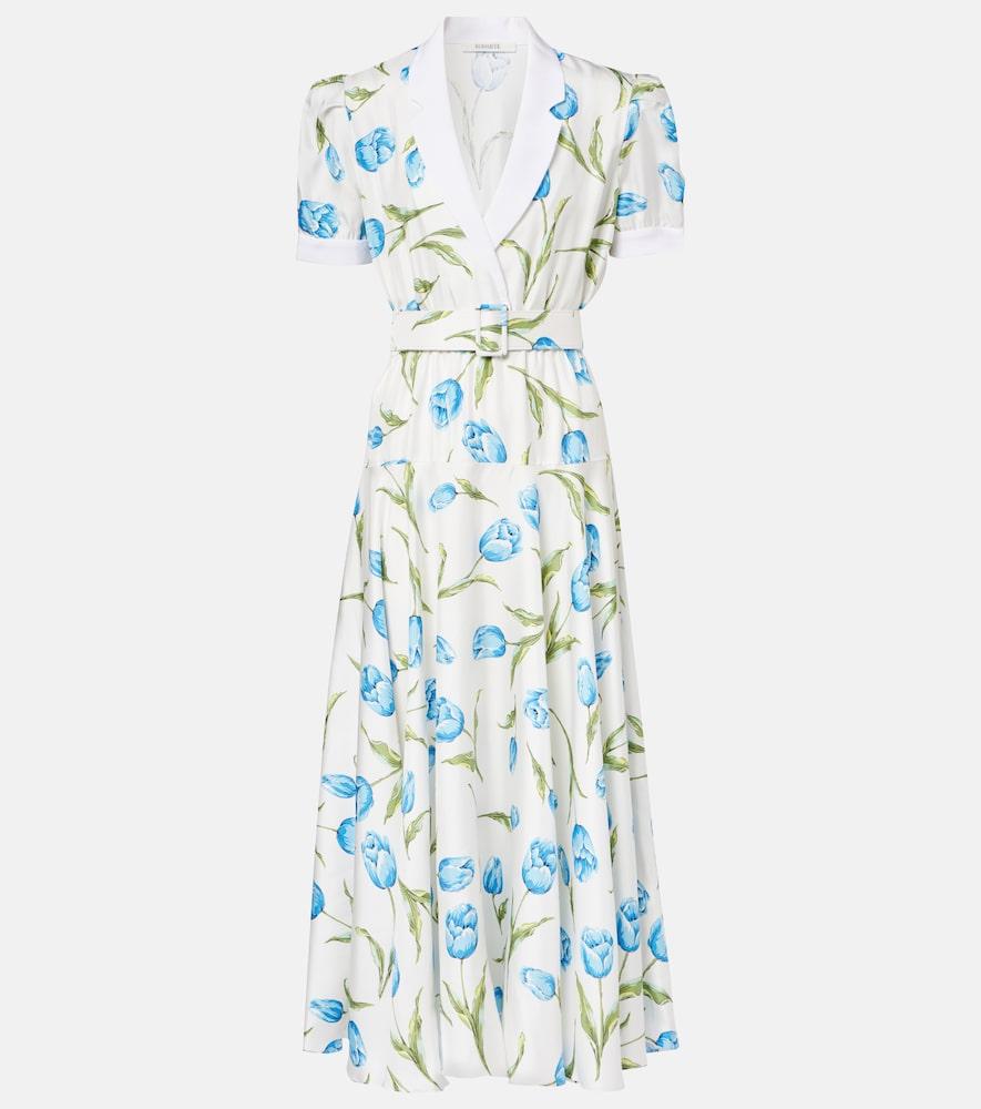 rodarte belted floral silk twill midi dress