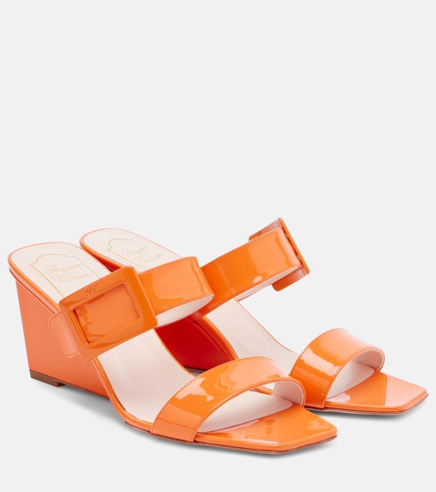 roger vivier belle vivier 60 patent leather wedge mules