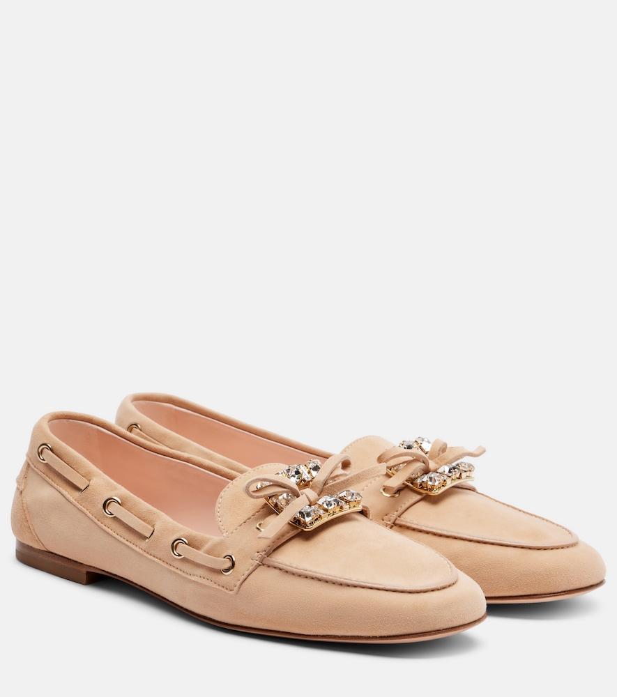 roger vivier boat strass embellished suede boat shoes