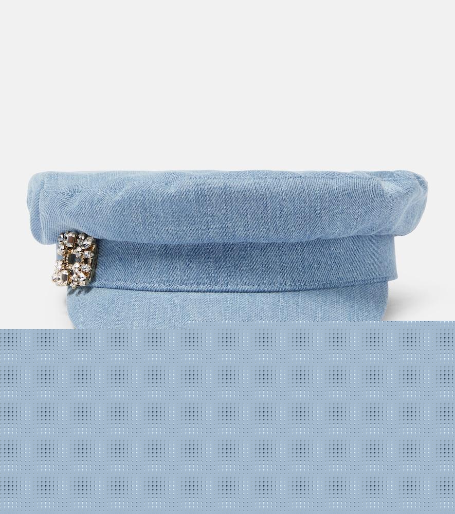 roger vivier broche vivier denim flat cap