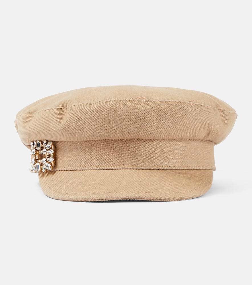 roger vivier broche vivier denim newsboy cap