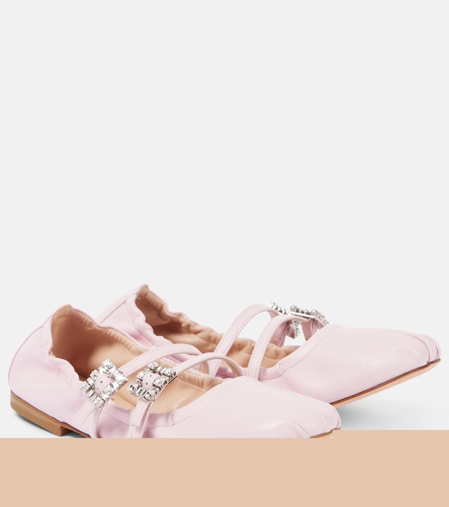 roger vivier crystal-embellished leather mary jane flats