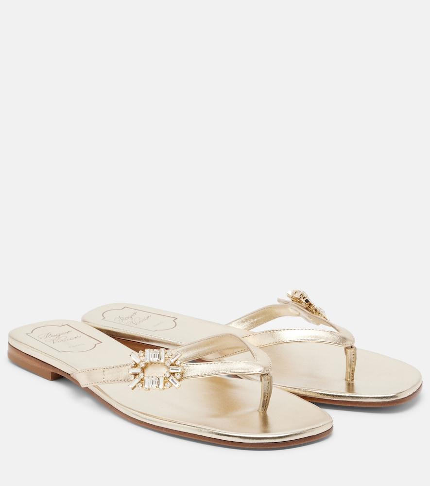 roger vivier embellished metallic leather thong sandals